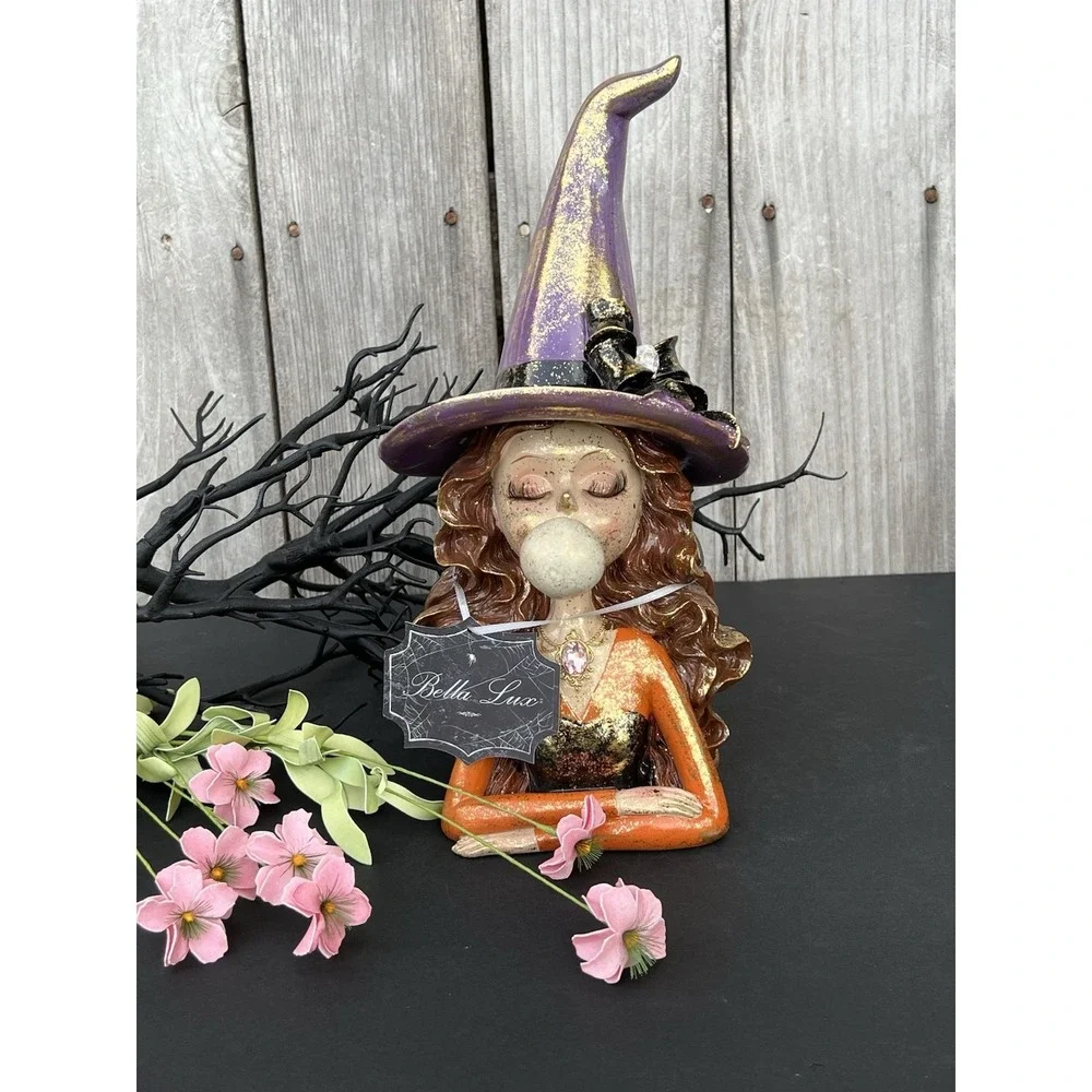 Witch Blowing Bubble Gum Pink Hair Eyelashes Halloween New Decor 12